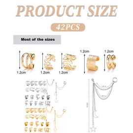 TOZBLEU Earrings Set, 64 Pieces Ear Cuff Set for Women Men Gold Silver Ear Clips Without Ear Hole Fake Earrings Helix Cartilage Wrap Cuff Earrings Ear Cuff Clip Adjustable Snake Butterfly Ear Cuffs