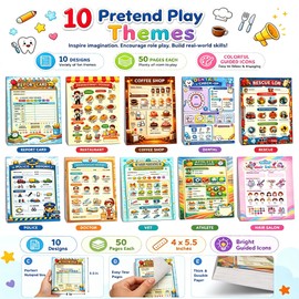 500 Pages Kids Pretend Play Notepads 10 Pack, 4 x 5.5 Inch Play Pretend Notepads for Kids with 50 Pages Each, Variety Role Play Game Accessories Playtime Notepads , for Imaginative Role Play Activity Set (Coffee shop/restaurant/doctor/police/vet/salon/de