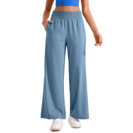 CRZ YOGA Lightweight Wide Leg Pants for Women 30" High Waisted Casual Lounge Travel Work Sweatpants Loose Fit Summer Universe Blue Medium