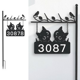 Metal Cat Address Sign, Home Numbers Plaque, Address Post Sign Double-Sided