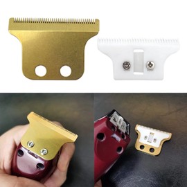 GRABOTE Upgraded Adjustable 2 Hole Double Wide Trimmer Replacement Blade for W*ahl Detailer #8290 5 Star Razor Edger #8051 G-Whiz #8986 Sterling Definitions #8085(Ceramic + Gold Blade)