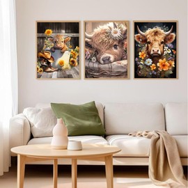 Diamond Art Kits for Adults - 3 Pack Highland Cow Diamond Painting Kits for Adults, 5D Round Full Drill Cow Gem Art, Paint by Diamonds Pictures DIY Crafts Kits 12x16inch