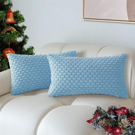 Henzxi Throw Pillow Covers Soft Corduroy Decorative Pillow Covers Set of 2 Striped Square Boho Pillow Covers Farmhouse Home Decor for Sofa Living Room Couch Bed 12x20 Inch Light Blue