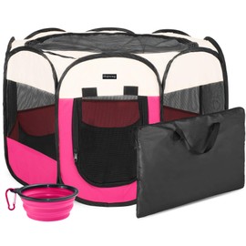 HEPEENG Portable Foldable Pet Playpen and Puppy playpen Pet Tent with Carrying Case Collapsible Travel Bowl Indoor/Outdoor Use with Water Resistant and Removable Shade Cover for Dog/Cat/Rabbit/Pet