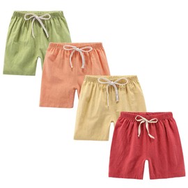 FedMois Pack of 4 Children's Boys' Cotton Shorts, Red Grange Green and Yellow