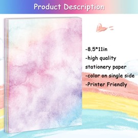 Whaline 80 Sheet Rainbow Color Stationery Paper 8.5x11In Watercolor Styles Writing Paper Aesthetic Paper Pastel Gradient Paper Decorative Scrapbook Paper for Letter Writing Invitations, 8 Designs