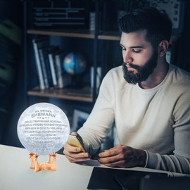 Kenon Gravierte 3D-Mondlampe für Ehemann, 3D-Druck-Mondlicht mit Ständer- Touch-Steuerung, Mondlichtgeschenk für den Geburtstag der Männer zu Weihnachten Geschenk