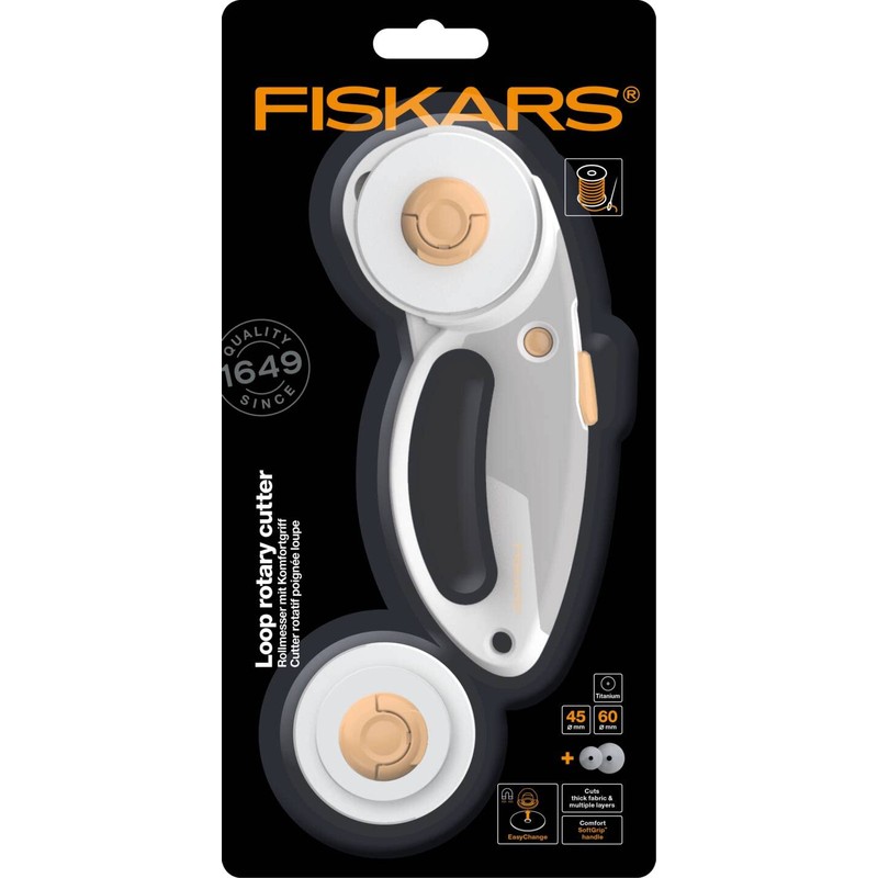 Fiskars Titanium Rotary Cutter DuoLoop (45mm, 60mm), Orange, White, Black,