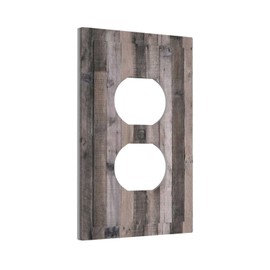 Yamxbfa Rustic Gray Wood Vintage Country Farmhouse 1 Gang Duplex Outlet Covers Decorative Single Light Switch Cover Electrical Receptacle Wall Plate Plug Switchplate for Bathroom Deco