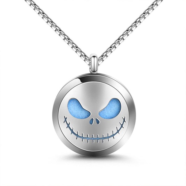Gnoce Jack Skull 316L Stainless Steel Chain Women's Necklace with Interchangeable Essential Oil Diffuser Sponge Necklaces Jewellery Gift for Women, Silver
