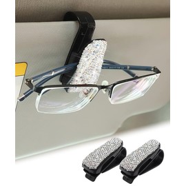 Flaconi Sunglasses Holder for Car,Sunglasses Clip for Car Visor,Sunglasses Holder Car,Car Sunglass Holder,Bling Crystal Diamond Auto Sunglasses Holder Mount,Fits Cars (White)