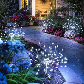 Anordsem Solar Fireworks Lights Outdoor: Garden Light Waterproof for Yard Outside - LED Starburst White Lighting Patio Path Decor 4 Pack - Sparkler Gardening Gifts for Women Mom Grandma
