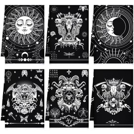 Bencailor 6 Pcs Gothic Kitchen Towels Ghost Skull Skeleton Star Moon Hand Towels 15.7 x 23.6 Decorative Absorbent Tea Towels for Bathroom Kitchen Cotton Linen Gothic Decor for Cooking Baking Cleaning