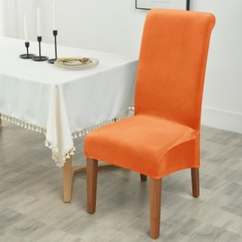 Deisy Dee Stretch XL/Oversized Extra Large Velvet Dining Room Chair Covers for Kitchen Dining，Removable Washable Chair Protectors Slipcovers (Orange, 2)