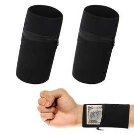 Pack of 2 Wrist Bag, Sweatband with Zip, Sports Wristband Wrist Bag with Practical Zip Pocket, Wrist Wallets for Fitness, Running, Cycling,
