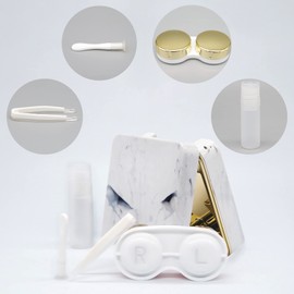 Vastsoon Contact Lens Case, Portable Cute Eye Contacts Colored Lenses Applicator Remover Tool Kit with Mirror Solution Bottle for Travel Daily Outdoor (Square, Gold)
