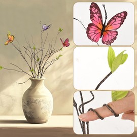 VYNYJOAN Artificial Butterfly Stems, 26.8'' Lifelike Curly Willow Branches with Butterfly, Bendable Tree Branches for DIY Craft Home Wedding Decor, Pack of 3