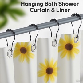 Shower Curtain Hooks Rings, Rustproof Metal Shower Curtain Rings for Bathroom Shower Rods Curtains - Set of 12 SCR-Black