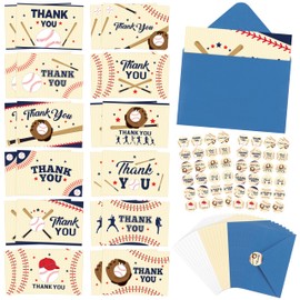 TICIAGA 72pcs Baseball Thank You Card with Envelopes and Stickers for Kids, 4x6in Sporty Greeting Card for Friends Birthday Party Favors, Baseball Coach Thank You Cards Blank Inside for School Invent