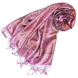 Lorenzo Cana Luxury Pashmina Scarf Jacquard Woven 100% Silk Paisley Pattern Multicoloured 70 x 190 cm - 70 x 190 cm