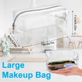 Clear Pencil Case, Large Transparent Pencil Case for Exams Makeup Pouch Travel Cosmetic Bag School Supplies for Teenage Boys Girls Women Mens (3, Transparent)