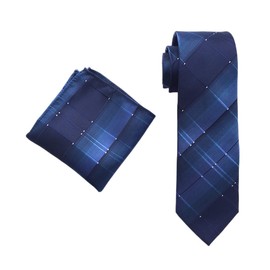 marysgift Tie Mens Check Plaid Handkerchief Wedding Party Classic Business Ties and Pocket Square Set (TC25 Navy Blue, 249)
