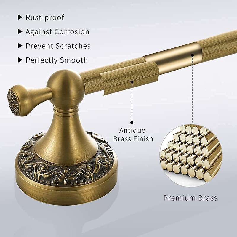 BATHSIR Antique Brass Towel Bar Set, Adjustable Bathroom Accessories Include
