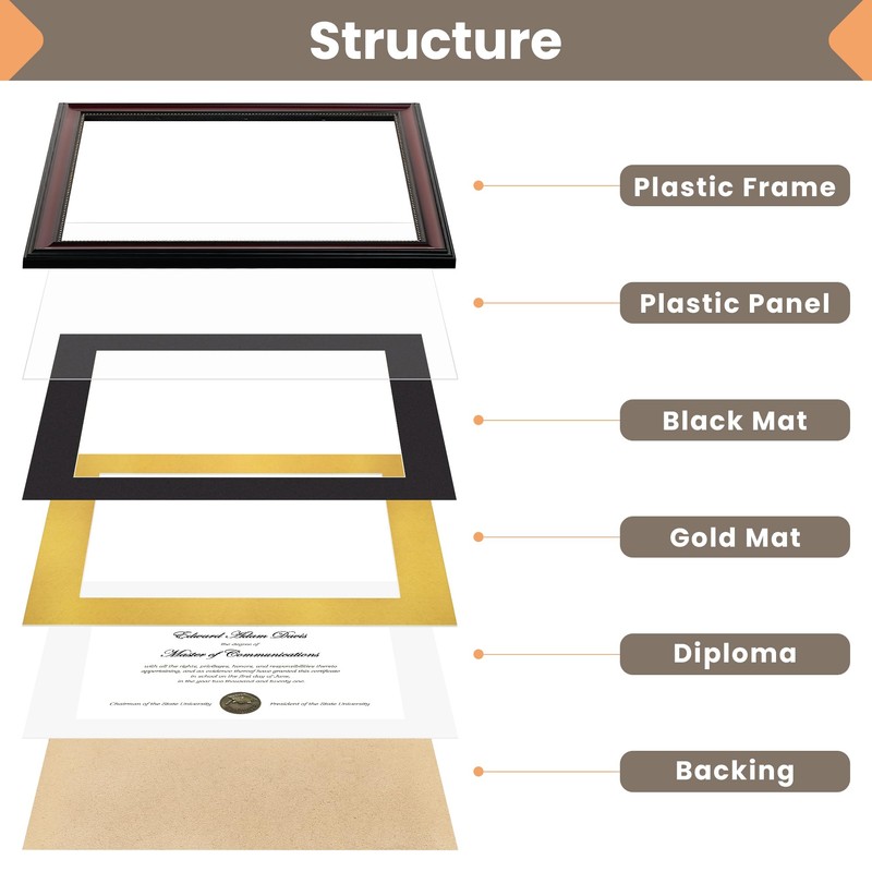 upsimples Diploma Frame 11x14, Wood Grain with Gold Beading, 1