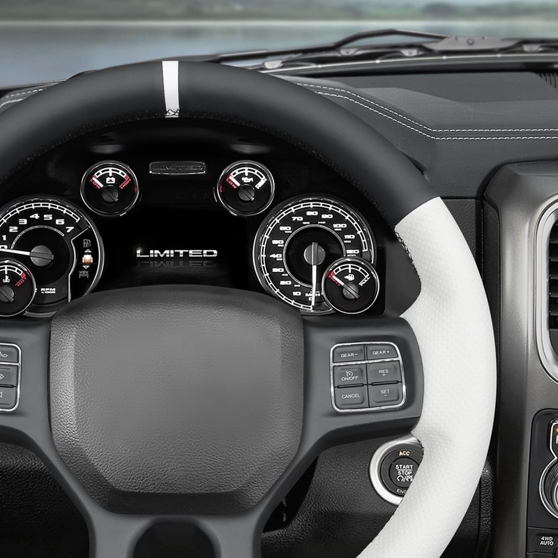 MEWANT DIY Stitched White Leather Steering Wheel Cover Wrap for