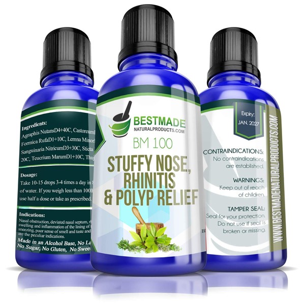 Stuffy Nose Relief & Rhinitis & Nasal Polyps BM100, Use for Sinus Pain, Congestion, Runny Nose and Seasonal Allergies Helps to Reduce Inflammation That can Cause Polyps