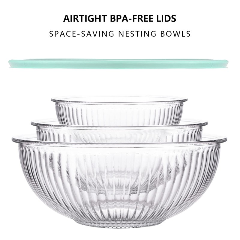 Luvan Glass Mixing Bowls with Lids Set(3.7QT, 2.1QT, 1.1QT),3PC Glass