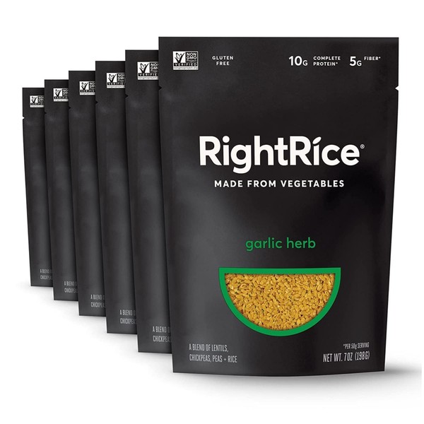 RightRice - Garlic Herb (7oz. Pack of 6) - Made from Vegetables - High Protein, Vegan, non GMO, Gluten Free