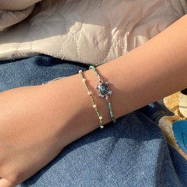 Kelitch Miyuki Beads Abalone Turtle Wrap Bracelets Friendship Bracelet New Turtle Adjustable Bracelets, sky blue