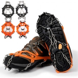 Strong 8P chain crampons, TPR band for hiking on snowy and icy roads, and storage pocket for crampons included Chain crampons (black)