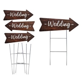 Wedding Directional Arrow Yard Sign 23.5 x 8.5, Waterproof, Wood Printed Design on Durable Coroplast with Tall Heavy Duty Yard Stakes (3 Pack)