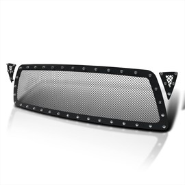 Spec-D Tuning Rivet Mesh Black Upper Main Grille Inserts Compatible with 2005-2011 Toyota Tacoma