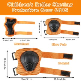 Children's Protector Set with Knee Pads, Protectors Children, Children's Knee Pads, with Wrist Pads and Elbow Pads, 6 in 1 for Skateboard, Inline Skates, Hoverboard, Bicycle (Orange)
