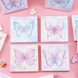 4 Pack Butterfly Sticky Notes Cute Sticky Memo Pads 3x3inch Kawaii Butterfly Sticky Note Pad Self-Stick Notepad Stickies 80 Sheet/Pad Women Girls Memo Pads (Butterfly)