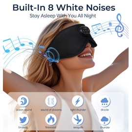 LC-dolida Bluetooth Sleep Mask with White Noise，Sleep Headphones,Bluetooth Wireless Music Eye Mask, Ideal for Travel, Night Work, Napping, Side Sleeping and Office Use for Both Men and Women(Black)