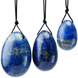 TUMBEELLUWA Yoni Egg Healing Crystal 3 PCS Drilled Massage Stones for Women to Train Pelvic Muscles Kegel Exercise, Lapis Lazuli