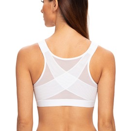 MELENECA Women's Front Closure Wirefree Post Surgery Plus Size Back Support Posture Bra White 46C