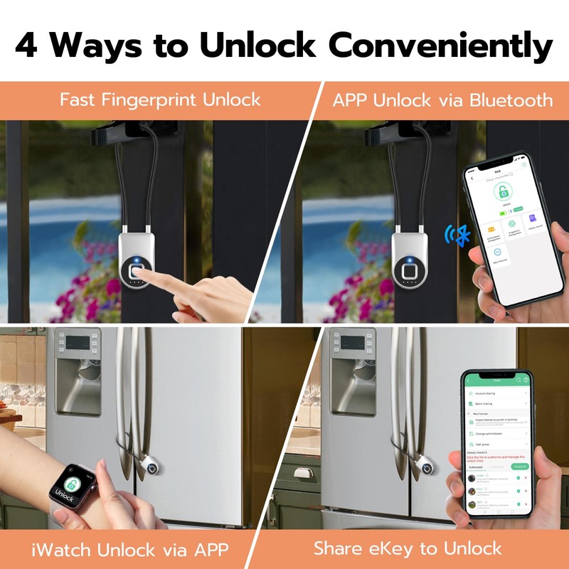 Fingerprint Cable Lock, eLinkSmart Fridge Locks with Bluetooth APP Control,