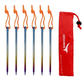 Goshawk 6 Pcs Titanium Outdoor Camping Trip Heavy Duty Tent Pegs Hard Ground Nail Stakes with Bag