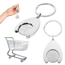 Pack of 2 Shopping Trolley Tokens, Metal Shopping Trolley Token, Key Ring, Silver Shopping Trolley Token for Partner, Mum, Dad