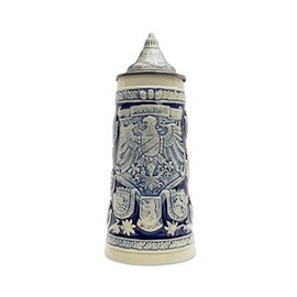 Beer Stein Engraved Germany Coats of Arms Cobalt Blue Lidded Beer Mug by E.H.G. | 1.1 Liter