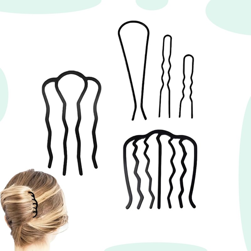 Roczential夜会巻きコーム 髪留め やかいまき コーム ヘアアレンジスティック 5枚セット シンプルデザイン 黒色 ヘアアクセサリー 髪飾り