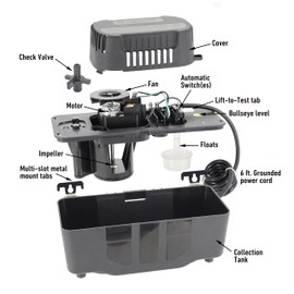 Beckett BK171LSUL Condensate Pump w/o Safety Switch, 115V, 17 ft Max Lift, 112 GPH, Automatic On/Off Operation, Black