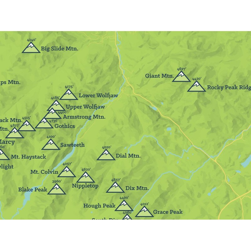 Adirondack High Peaks Checklist 18x24 Poster (Bright Green)