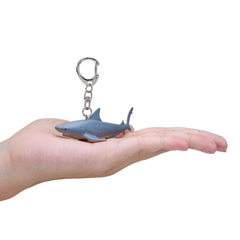 Mojo 387607 Great White Shark Animal Figure Keychain, gray