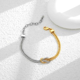 WOWORAMA Two Tone Love Knot Snake Chain Bracelets for Women Adjustable Gold Silver Link Bracelet Stackable Layered Charm Chain Bracelets